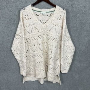 Sundance Sweater Women’s XL Ivory Confetti Open Weave V Neck Oversized